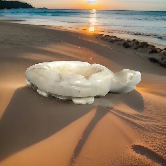 Vintage Mid Century Modern Elegant Marble Carved Turtle Ashtray Retro MCM - Picture 1 of 9